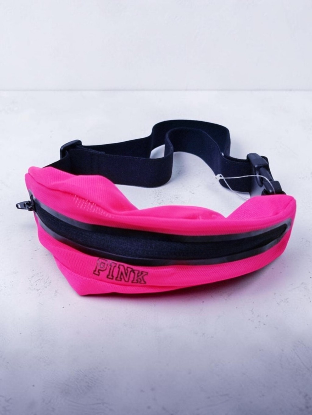 Vs Pink Slim Runner Belt Bag Os Mesh Waist Pack Neon Black Pink Y2k Sportluxe